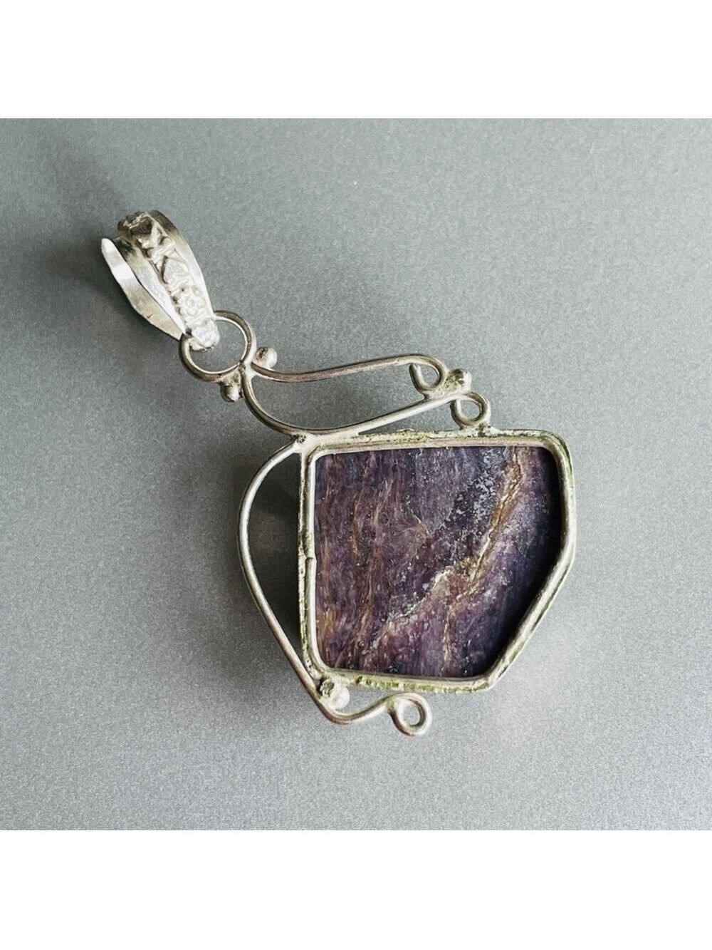 Natural Charoite Purple Nugget Sterling Silver Vintage Pendant for Neckl… - Picture 5 of 12